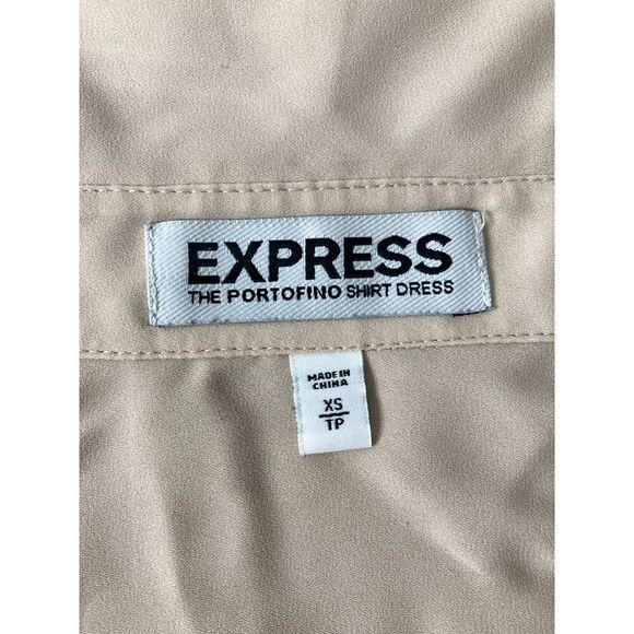 EXPRESS Portofino Shirt Dress Women XS Cream Button Front Collared Tie Waist - Picture 2 of 6